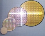 2-inch (51 mm), 4-inch (100 mm), 6-inch (150 mm), and 8-inch (200 mm) wafers with completed dies (image from Wikipedia)