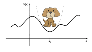 Approximation of any ugly potential function as a pretty parabolic HO potential with a puppy.