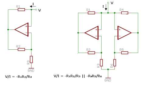 Negative resistor and two negative resistors in parallel. Chua diode is the one on the right.
