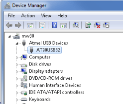 Once you burn the DFU bootloader on your AVR chip, the PC will recognize it as a Atmel USB device...